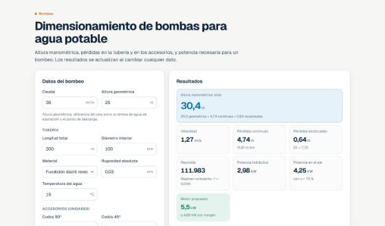 Vista de Dimensionamiento de bombas