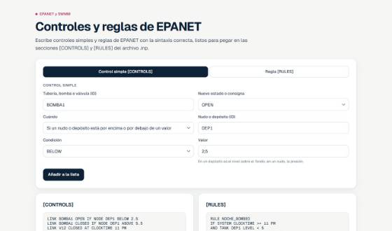 Vista de Controles EPANET