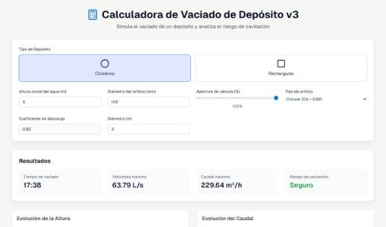 Vista de Vaciado de depósitos