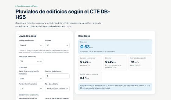 Vista de Pluviales de edificios (CTE DB-HS5)