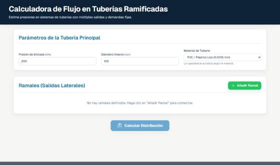 Vista de Tuberías ramificadas