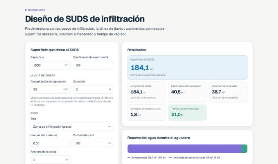 Vista de Diseño de SUDS de infiltración