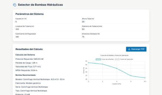 Vista de Selector de bombas