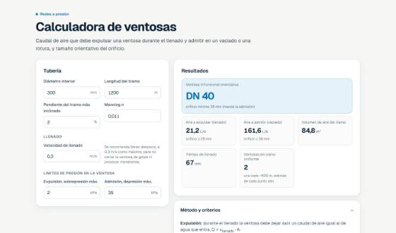 Vista de Calculadora de ventosas